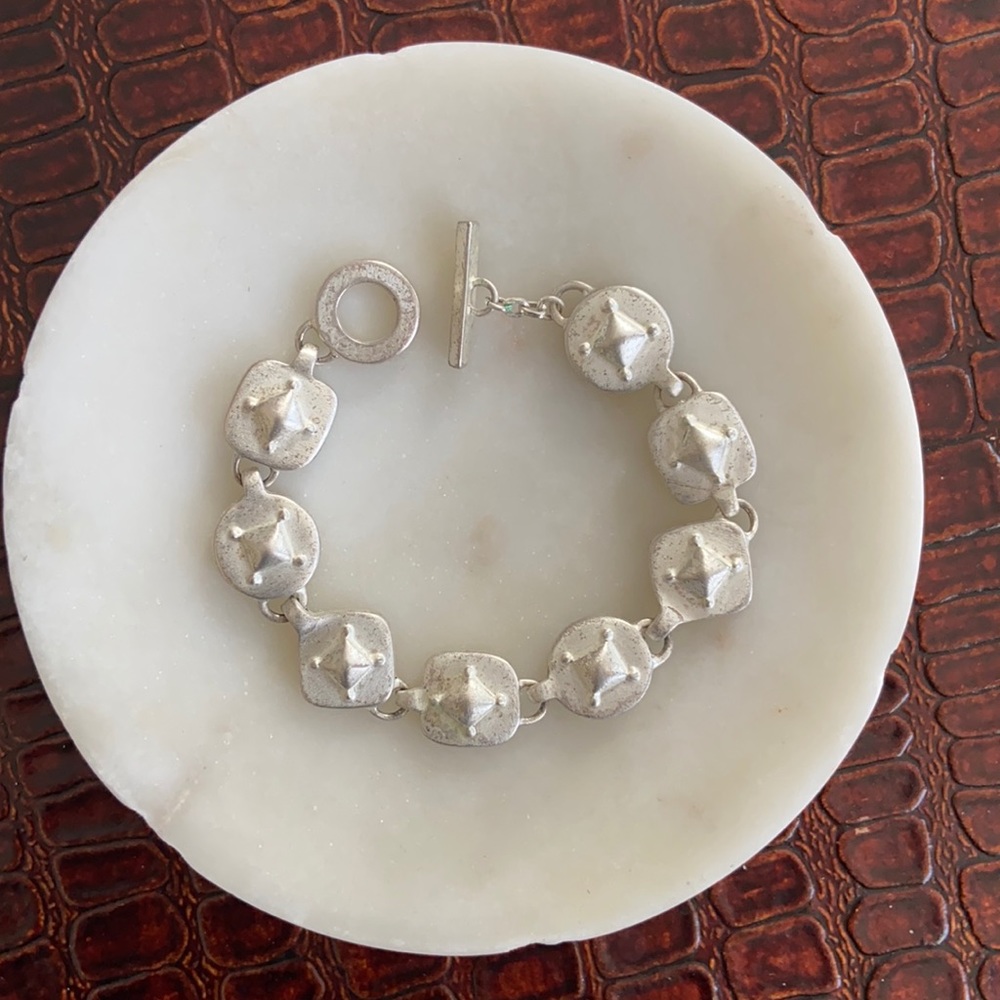 Silver Tone Toggle Clasp Metal Bracelet